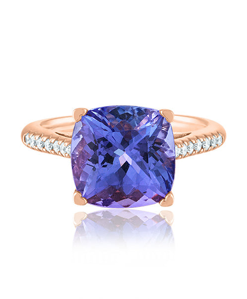 "The Ring of Grace": Cushion-Cut Tanzanite and Diamond Ring by Lisa Nik