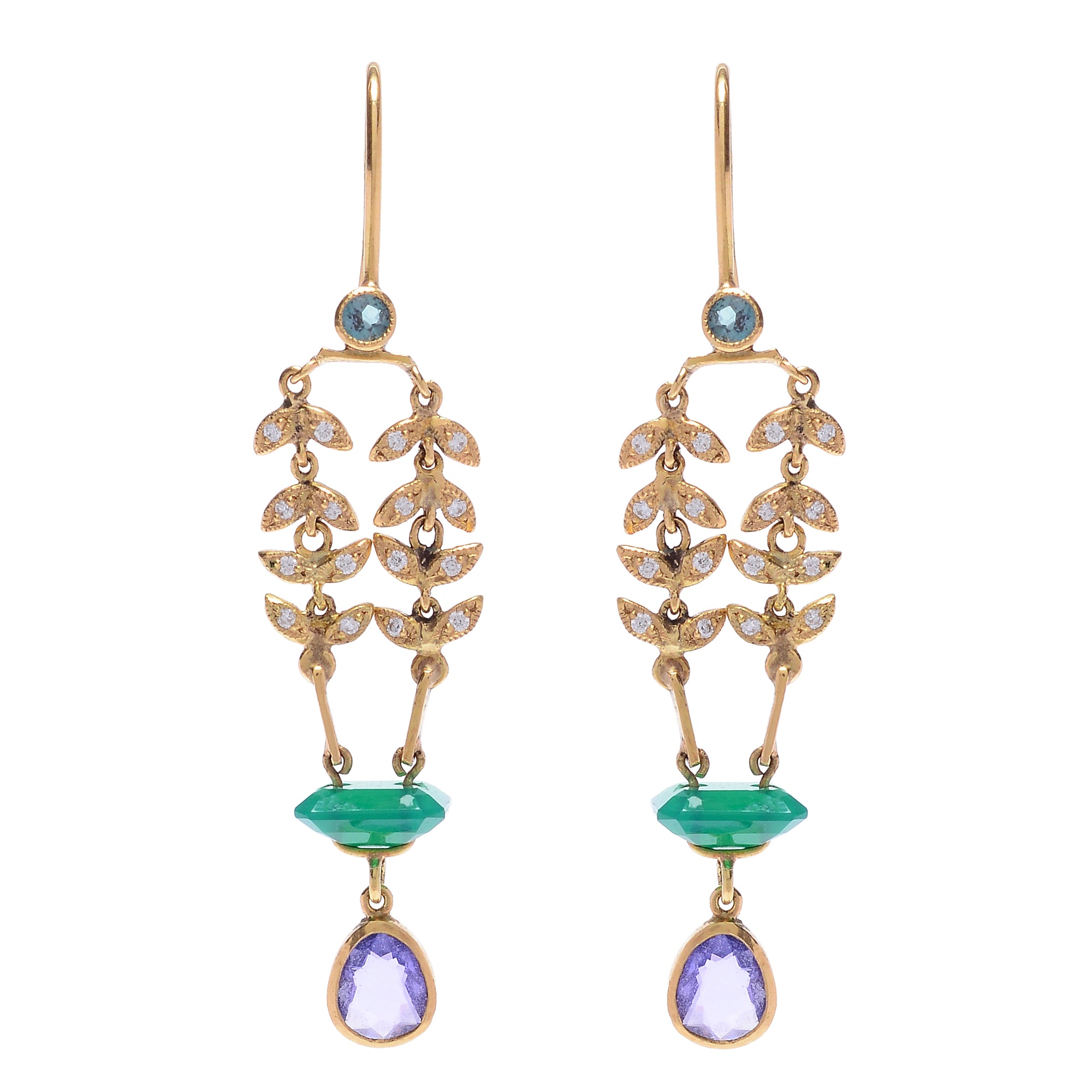 Purple Sapphire and Carved Agate "Enchanted Garden" Earrings by Unhada - Talisman Collection Fine Jewelers