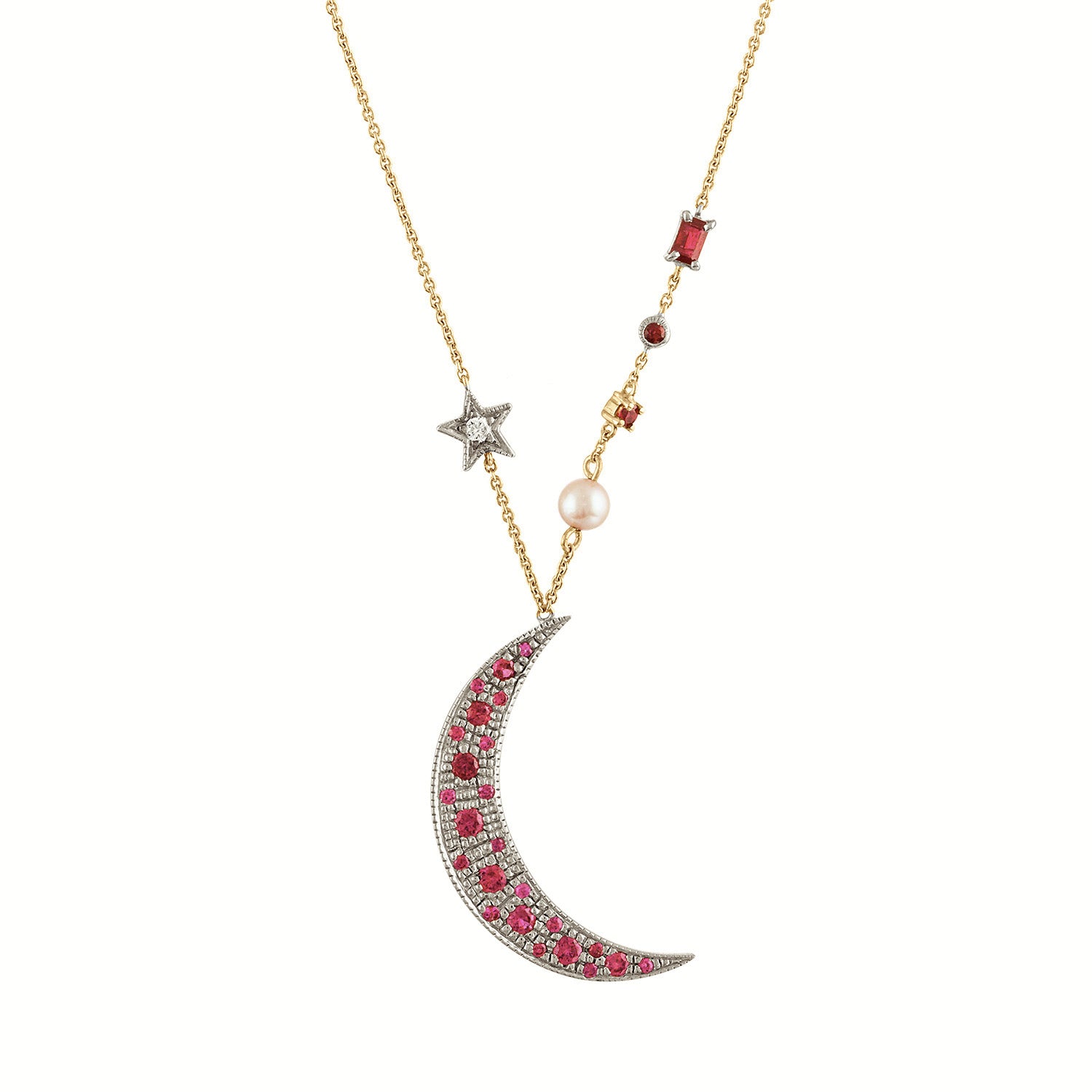Ruby and Diamond "Bengal Moon" Necklace by Unhada