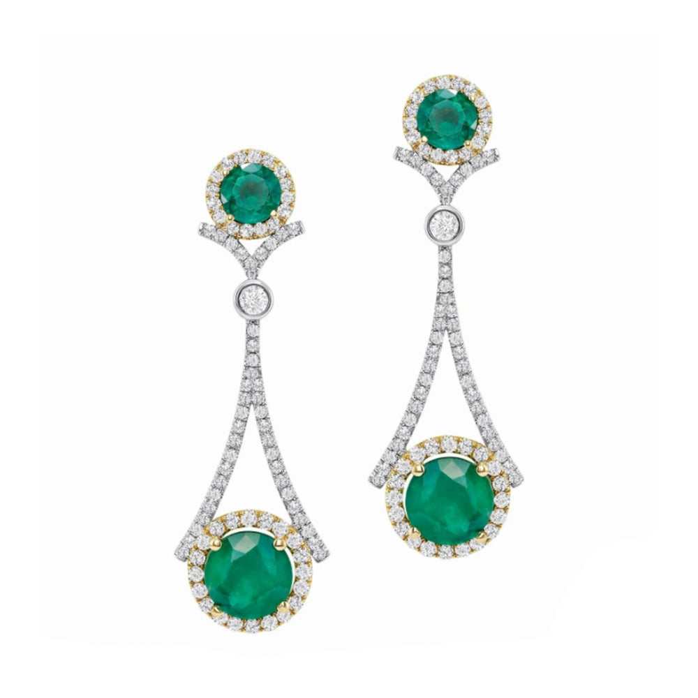 Zambian Emerald and Diamond, 18k Yellow Gold Earrings - Talisman Collection Fine Jewelers