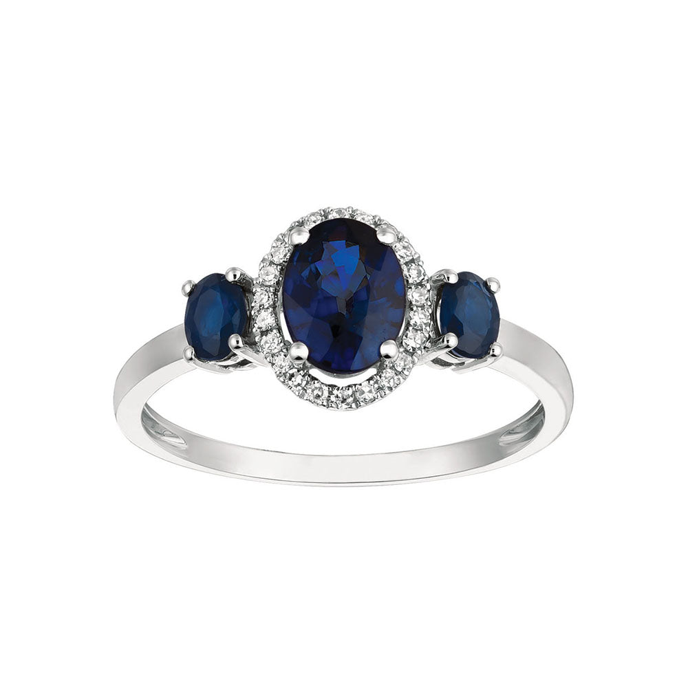 Blue Sapphire and Diamond 3-Stone Ring