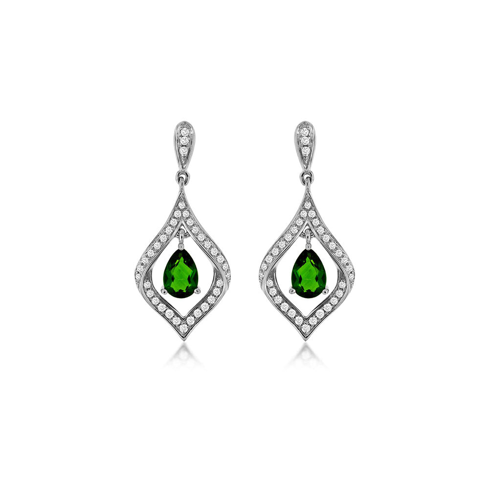 Chrome Diopside and Diamond Lily Drop Earrings