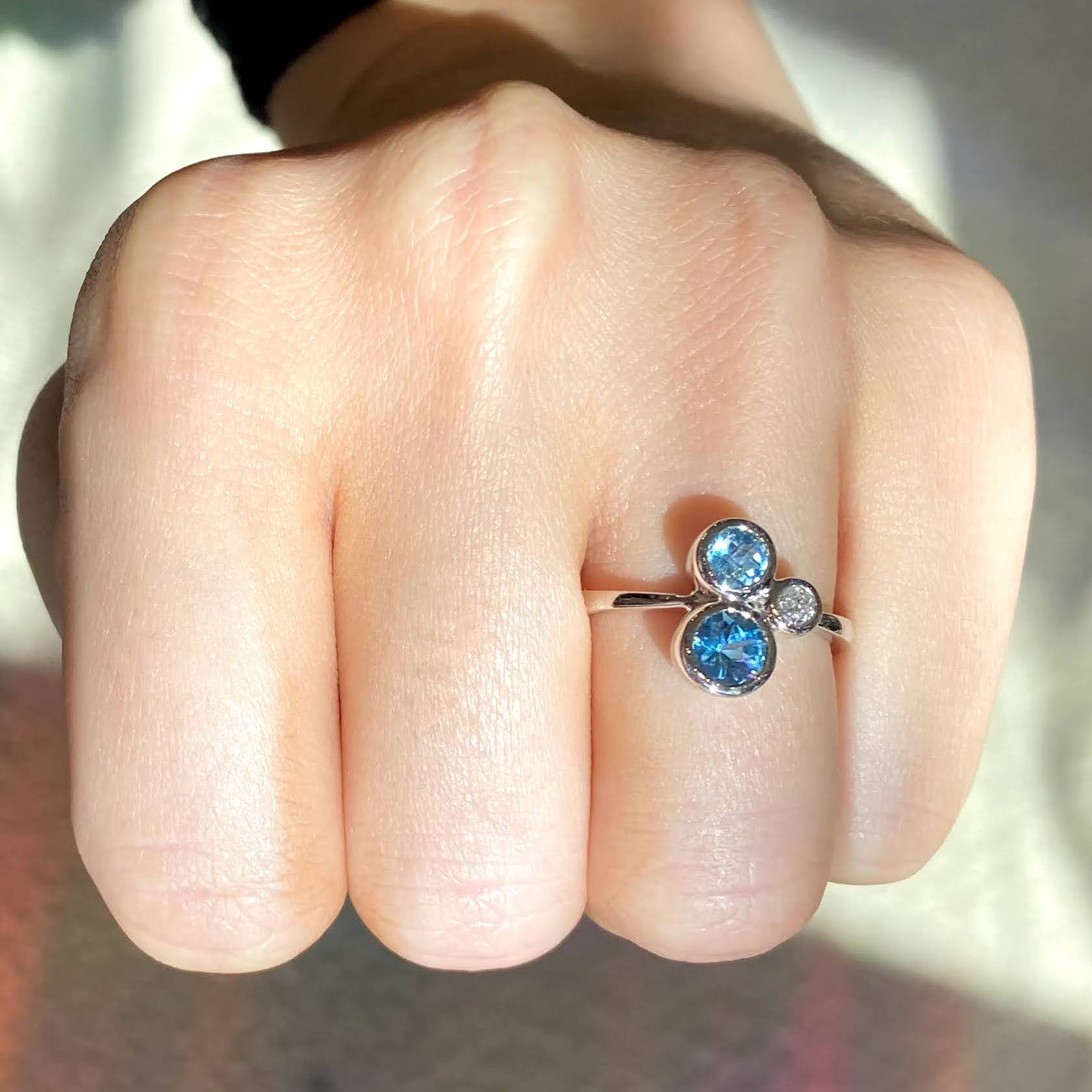 Blue Topaz and Diamond Bezel-Set Ring