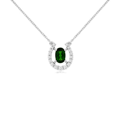 Chrome Diopside and Diamond Eclipse Necklace in 14k White Gold