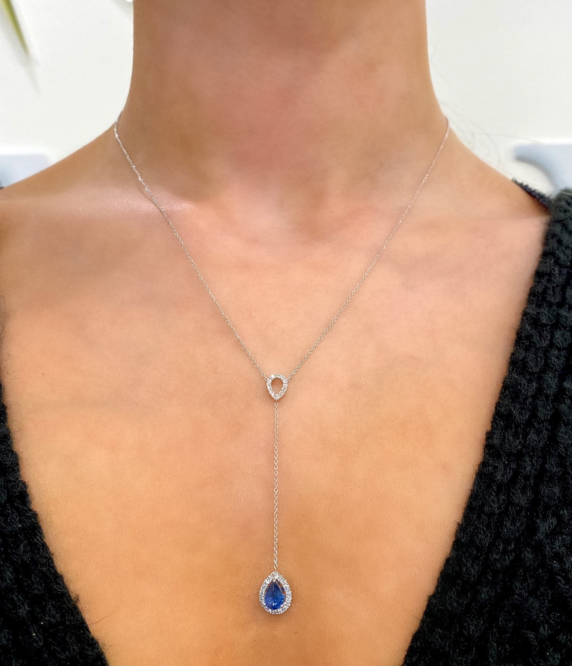 Sapphire and Diamond Pear-Shaped Lariat Necklace