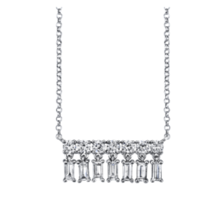Diamond Baguette Small Bar Dangle Necklace by Borgioni - Talisman Collection Fine Jewelers
