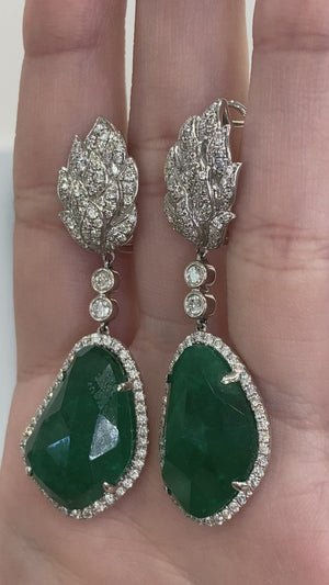 Emerald and Diamond Leaf Motif Earrings by Yael