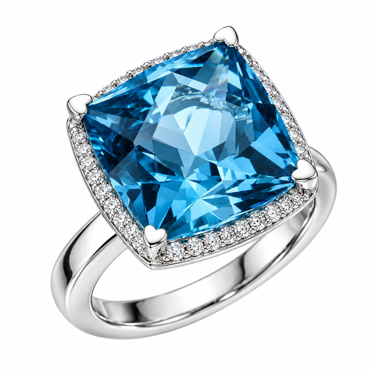 17mm Square-Cut London Blue Topaz and Diamond Ring by Lisa Nik