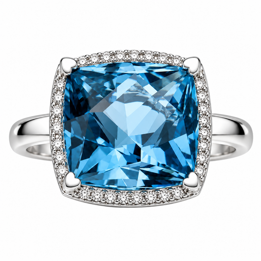 17mm Square-Cut London Blue Topaz and Diamond Ring by Lisa Nik