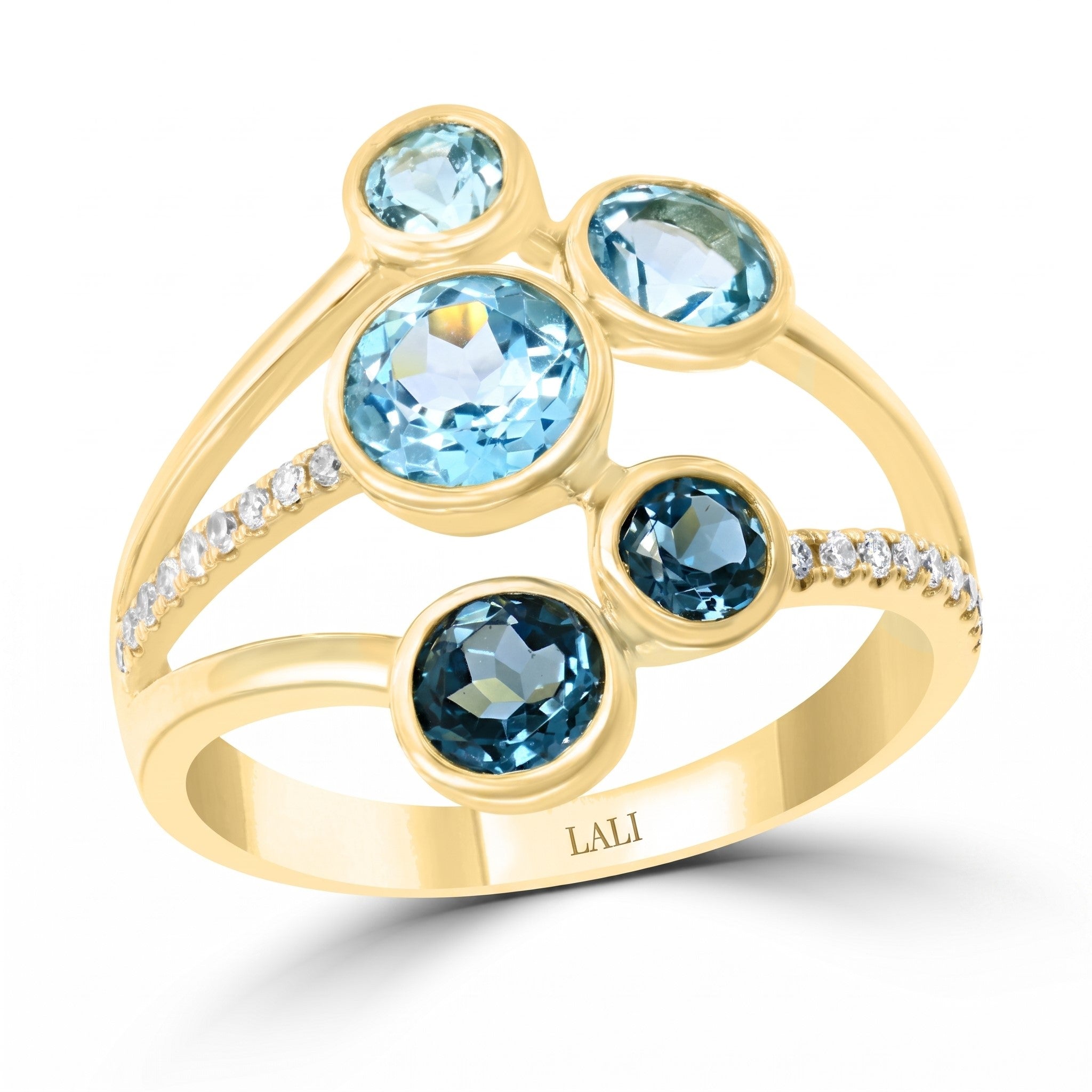 LALI London Blue Topaz, Swiss Blue Topaz & Diamond Ring