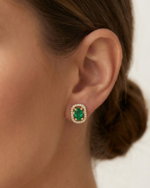 LALI Emerald & Diamond Halo Stud Earrings