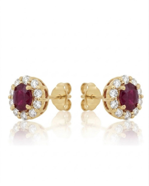 Royal Jewelry Ruby & Diamond Halo Stud Earrings