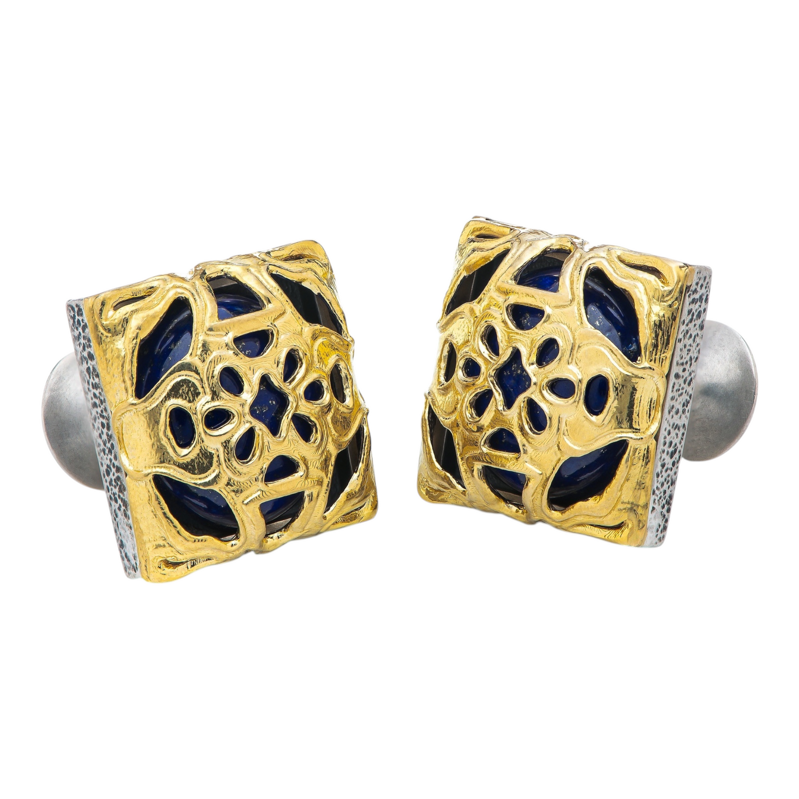 18kt Yellow Gold/Sterling Silver/Lapis Lazuli 'Lotus' Cufflinks by William Henry available at Talisman Collection Fine Jewelers in El Dorado Hills, CA and online