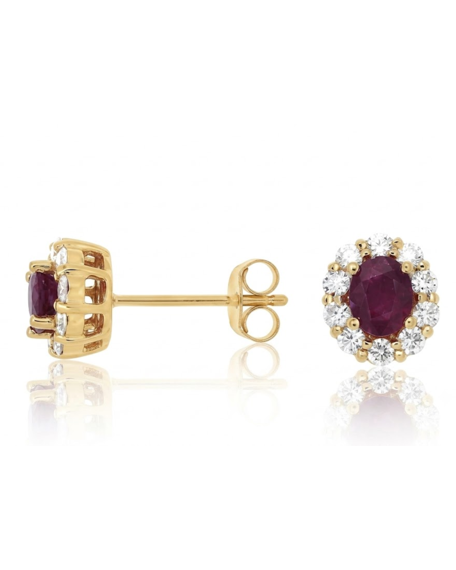 Royal Ruby & Diamond Halo Stud Earrings