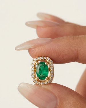 LALI Emerald & Diamond Halo Stud Earrings
