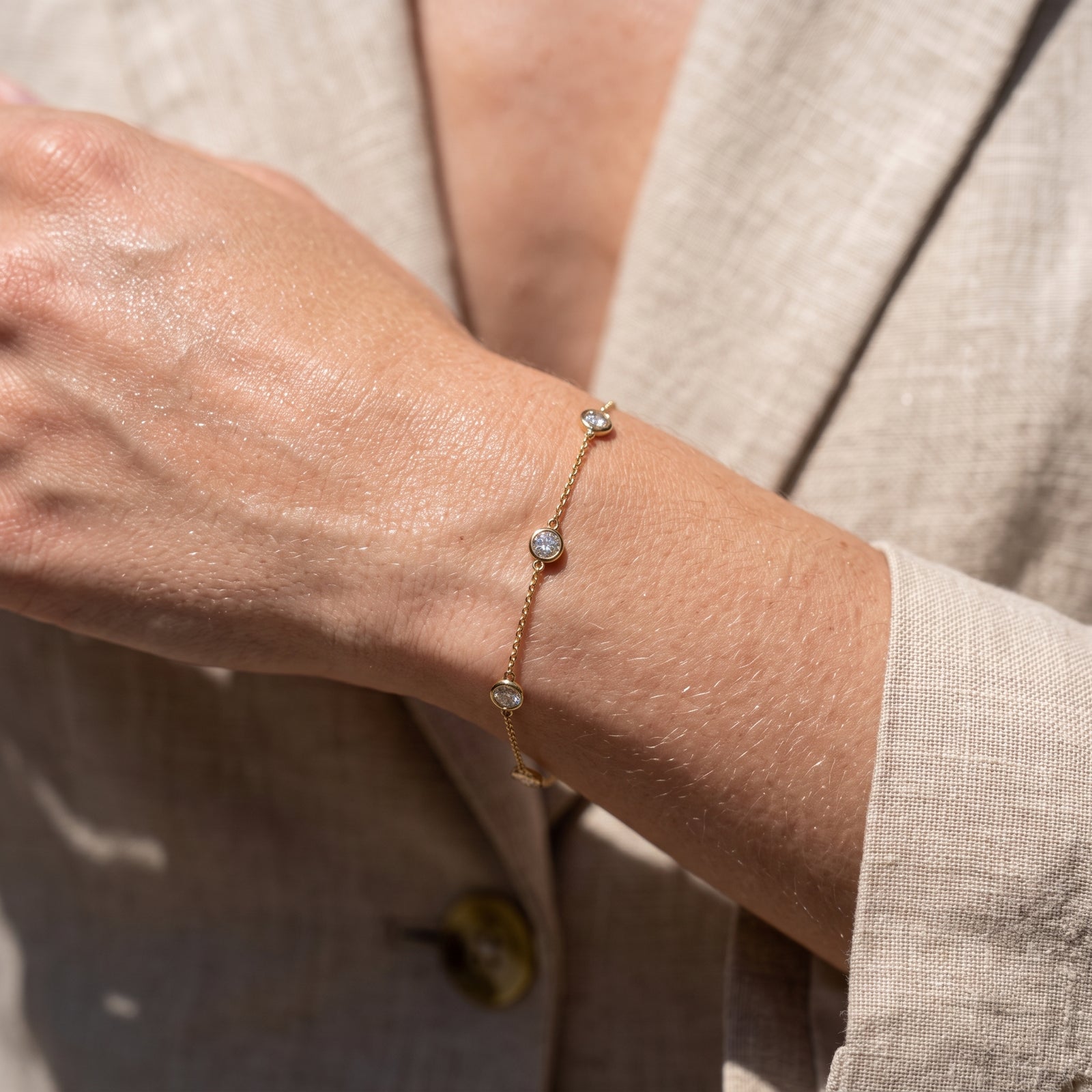 Malakan Yellow Gold Diamond Station Bracelet
