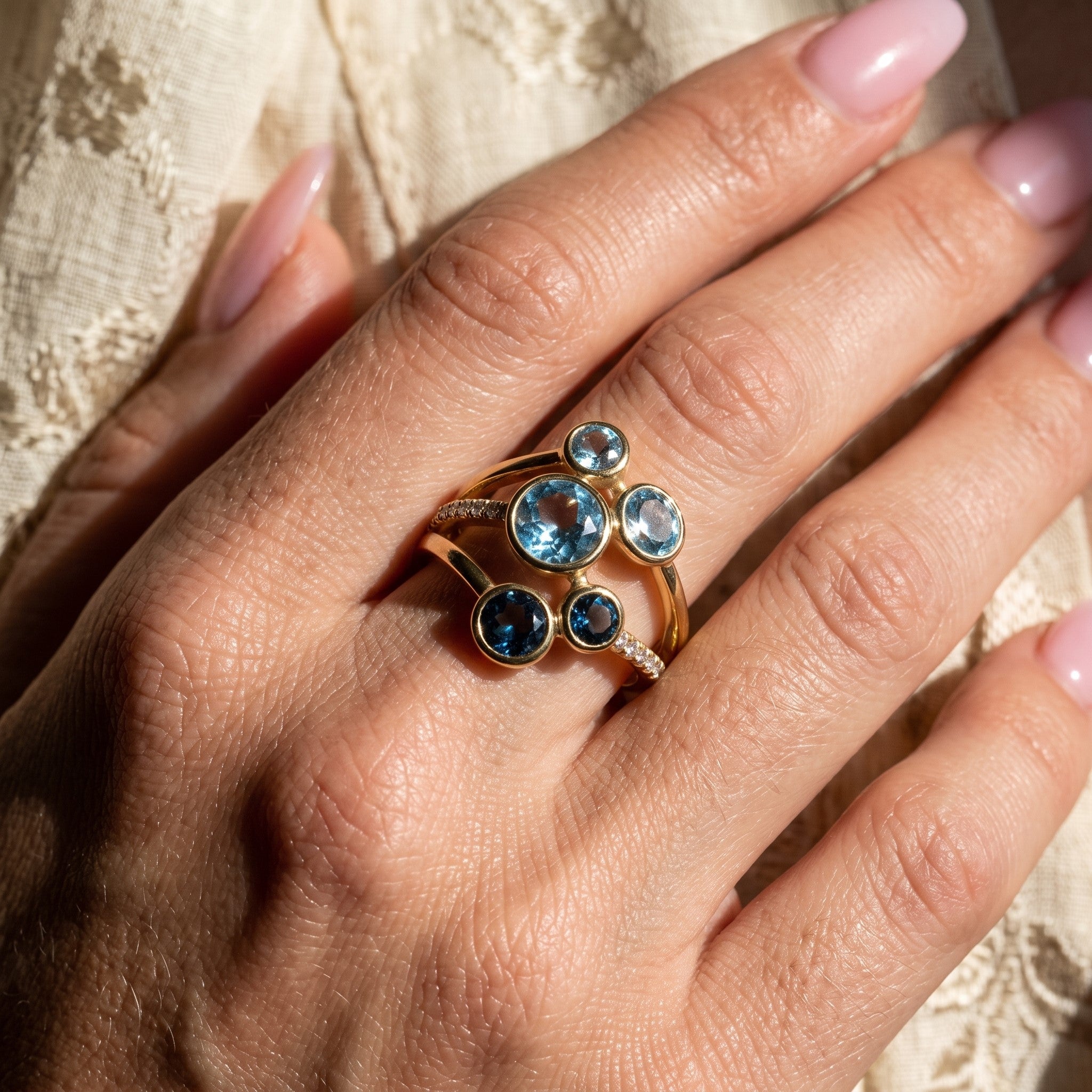 LALI London Blue Topaz, Swiss Blue Topaz & Diamond Ring