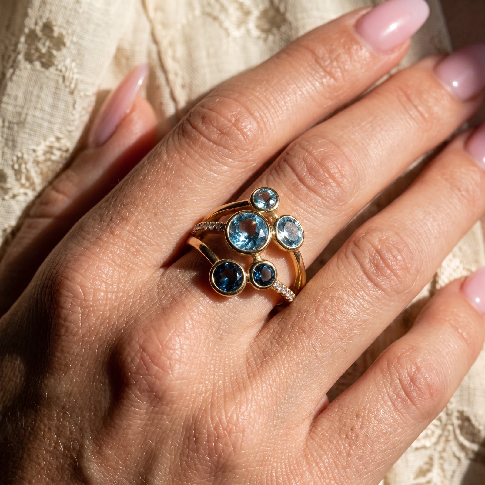LALI London Blue Topaz, Swiss Blue Topaz & Diamond Ring
