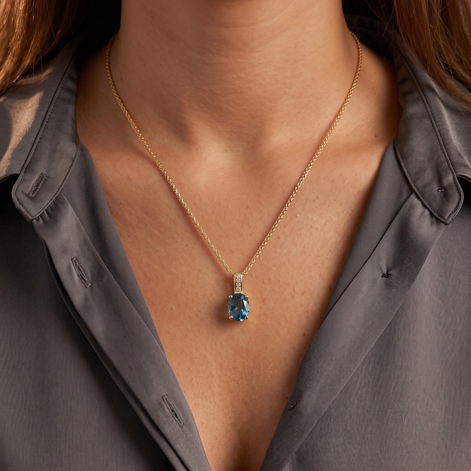 LALI London Blue Topaz & Diamond Pendant Necklace