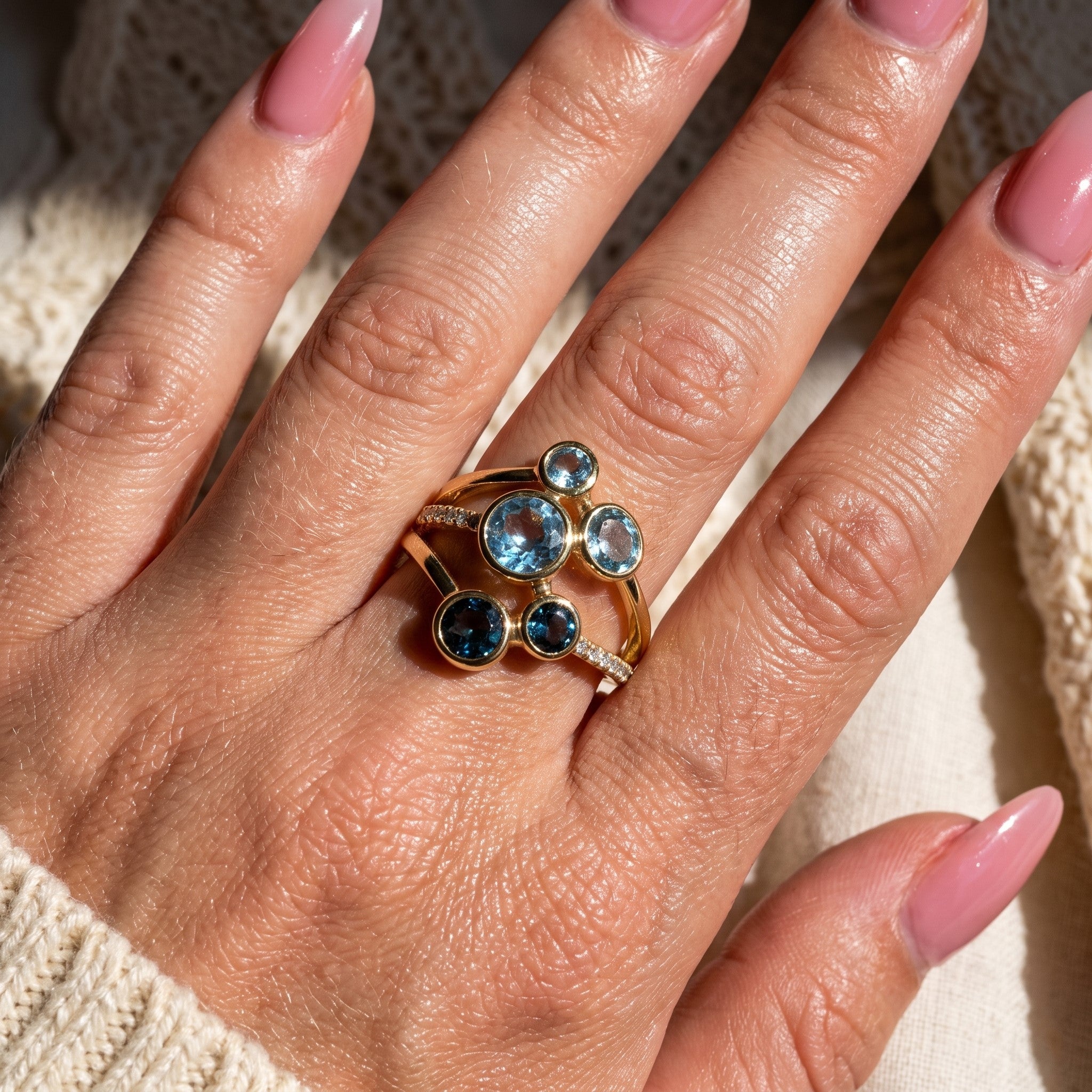 LALI London Blue Topaz, Swiss Blue Topaz & Diamond Ring