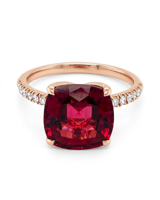 Cushion-Cut Rhodolite Garnet and Diamond Ring by Lisa Nik
