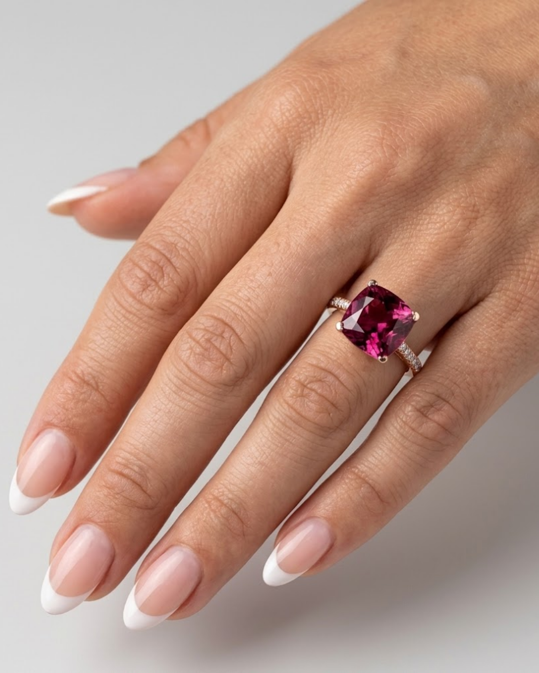 Cushion-Cut Rubellite and Diamond Ring by Lisa Nik