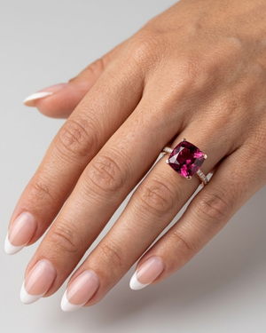 Cushion-Cut Rubellite and Diamond Ring by Lisa Nik