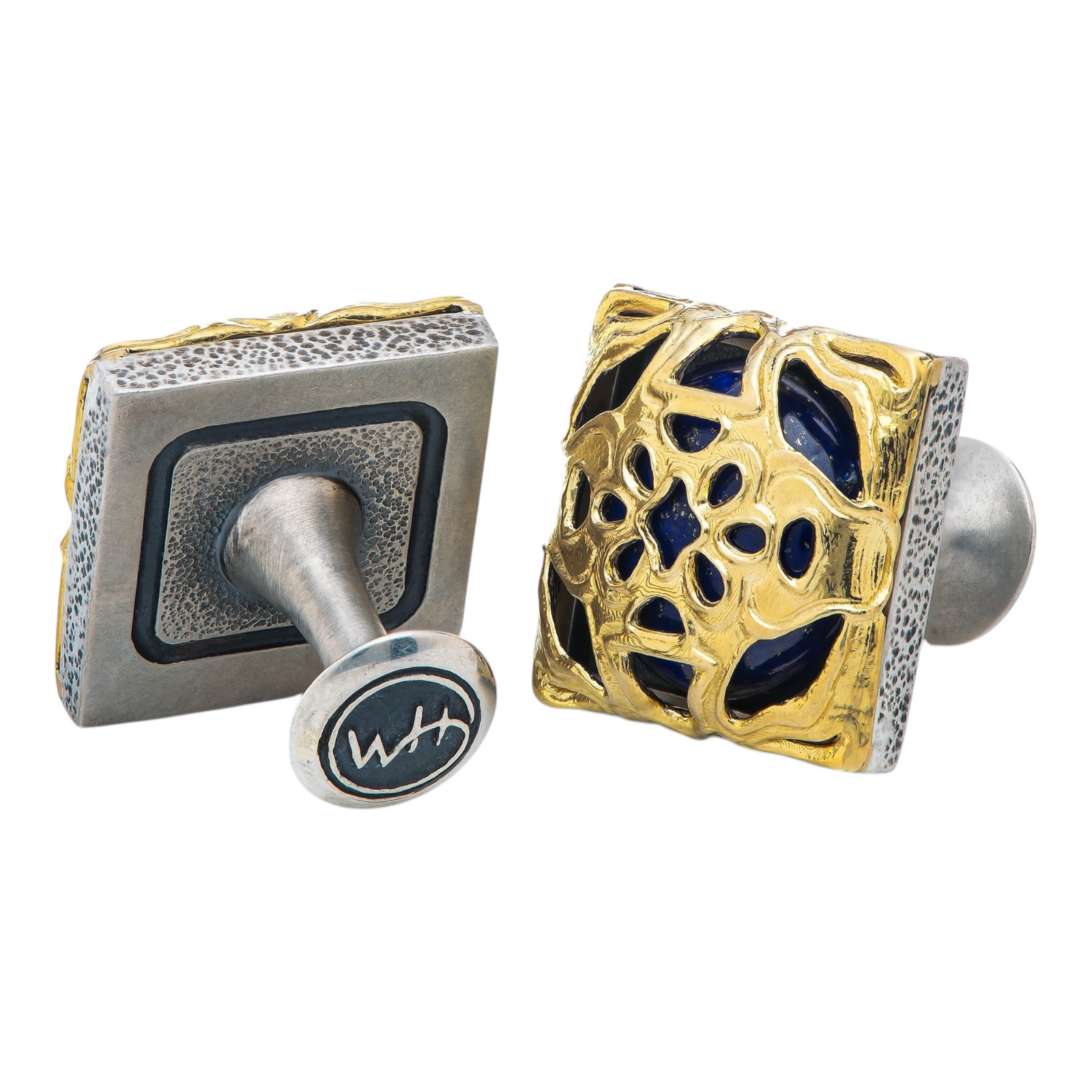 18kt Yellow Gold/Sterling Silver/Lapis Lazuli 'Lotus' Cufflinks by William Henry available at Talisman Collection Fine Jewelers in El Dorado Hills, CA and online