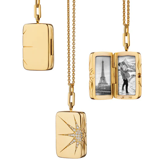 Rectangular Sun and Star Locket with Diamonds by Monica Rich Kosann