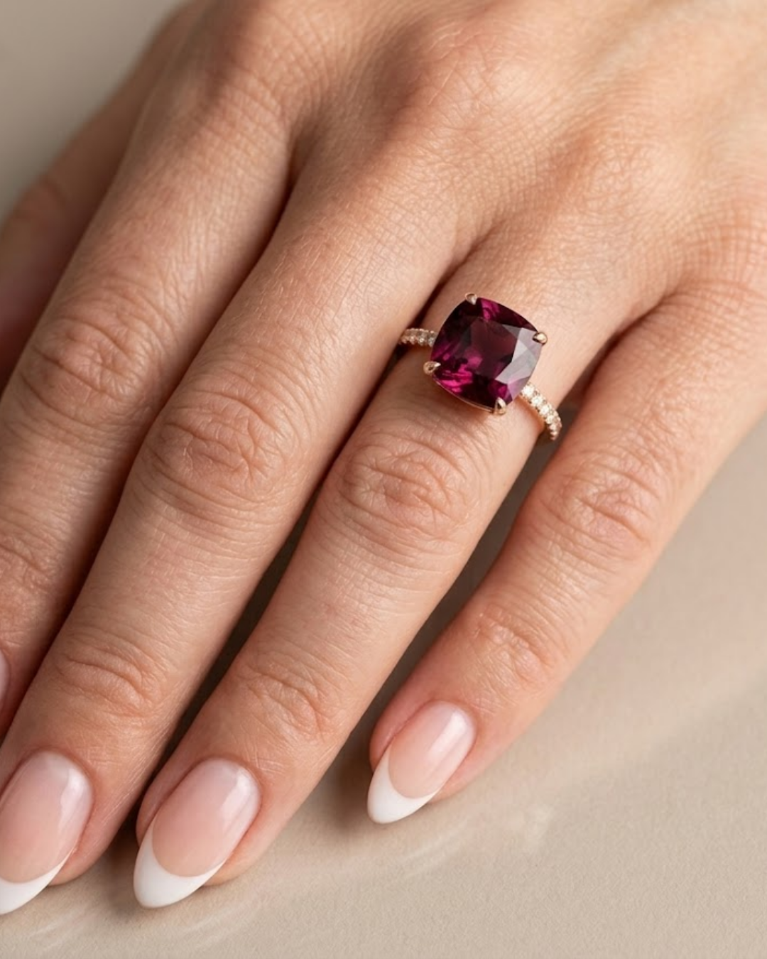 Cushion-Cut Rhodolite Garnet and Diamond Ring by Lisa Nik