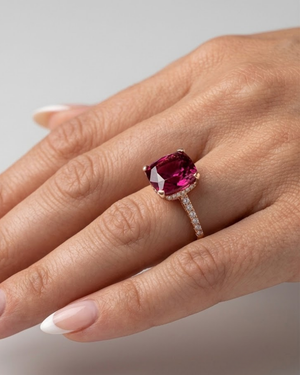 Cushion-Cut Rubellite and Diamond Ring by Lisa Nik