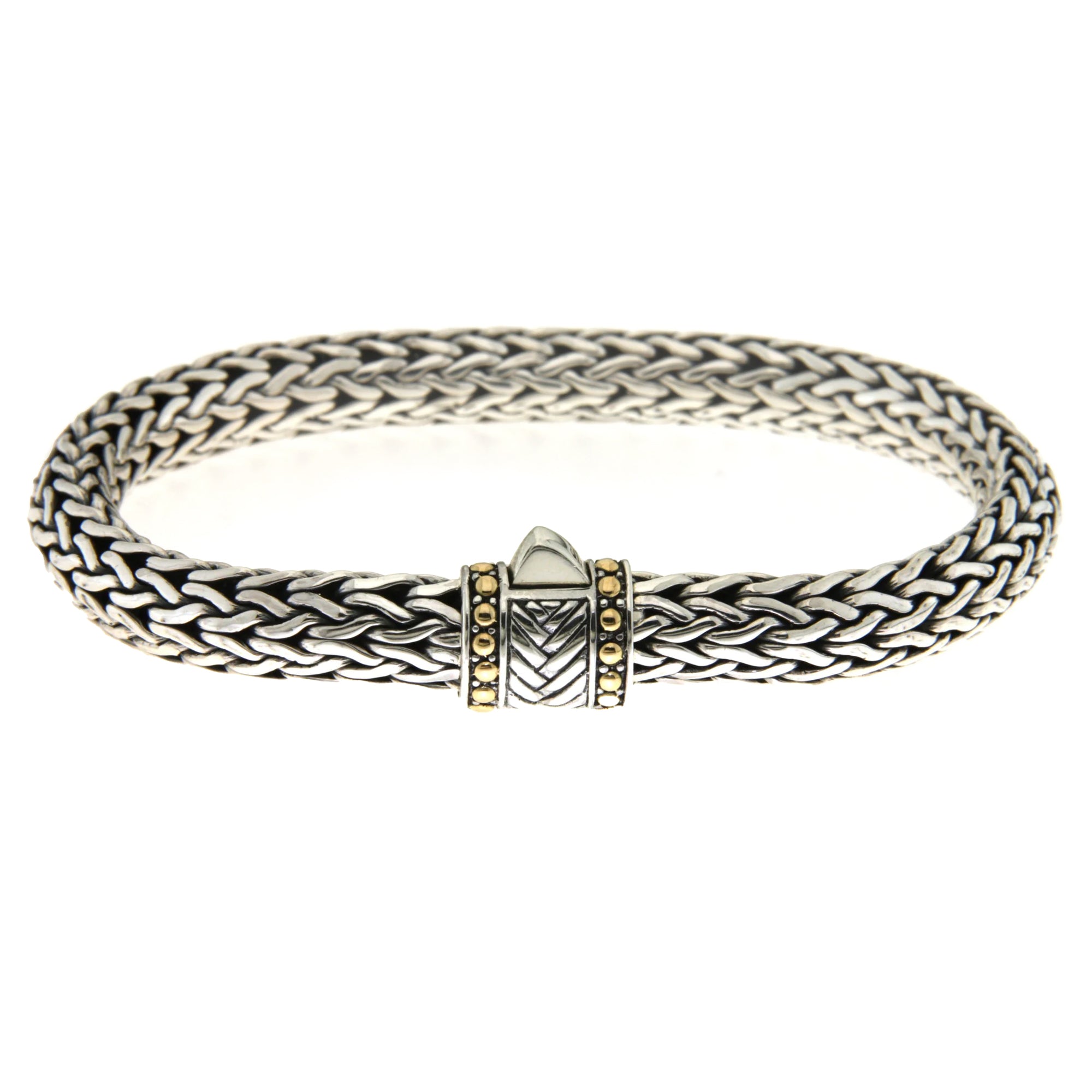 Royal Palm Bracelet available at Talisman Collection Fine Jewelers in El Dorado Hills, CA and online. Specs: Royal Palm Bracelet is crafted in Sterling Silver with 18k gold accents. 8".