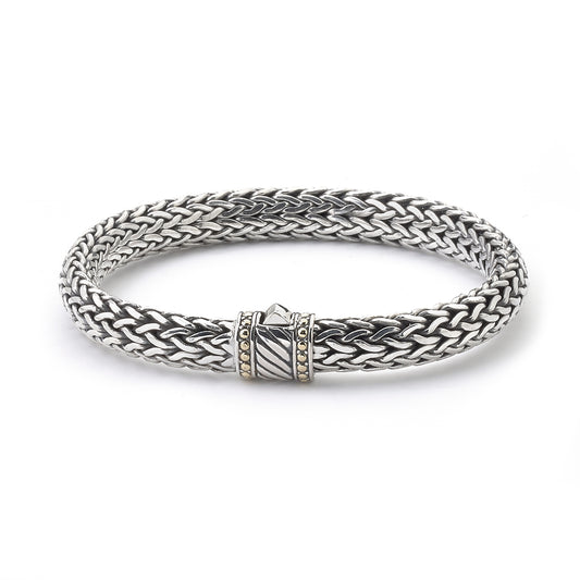 Majesty Palm Men’s Bracelet available at Talisman Collection Fine Jewelers in El Dorado Hills, CA and online. Specs: Majesty Palm Bracelet is crafted in Sterling Silver and features a diagonal line clasp accented with 18k gold. 8.0". 