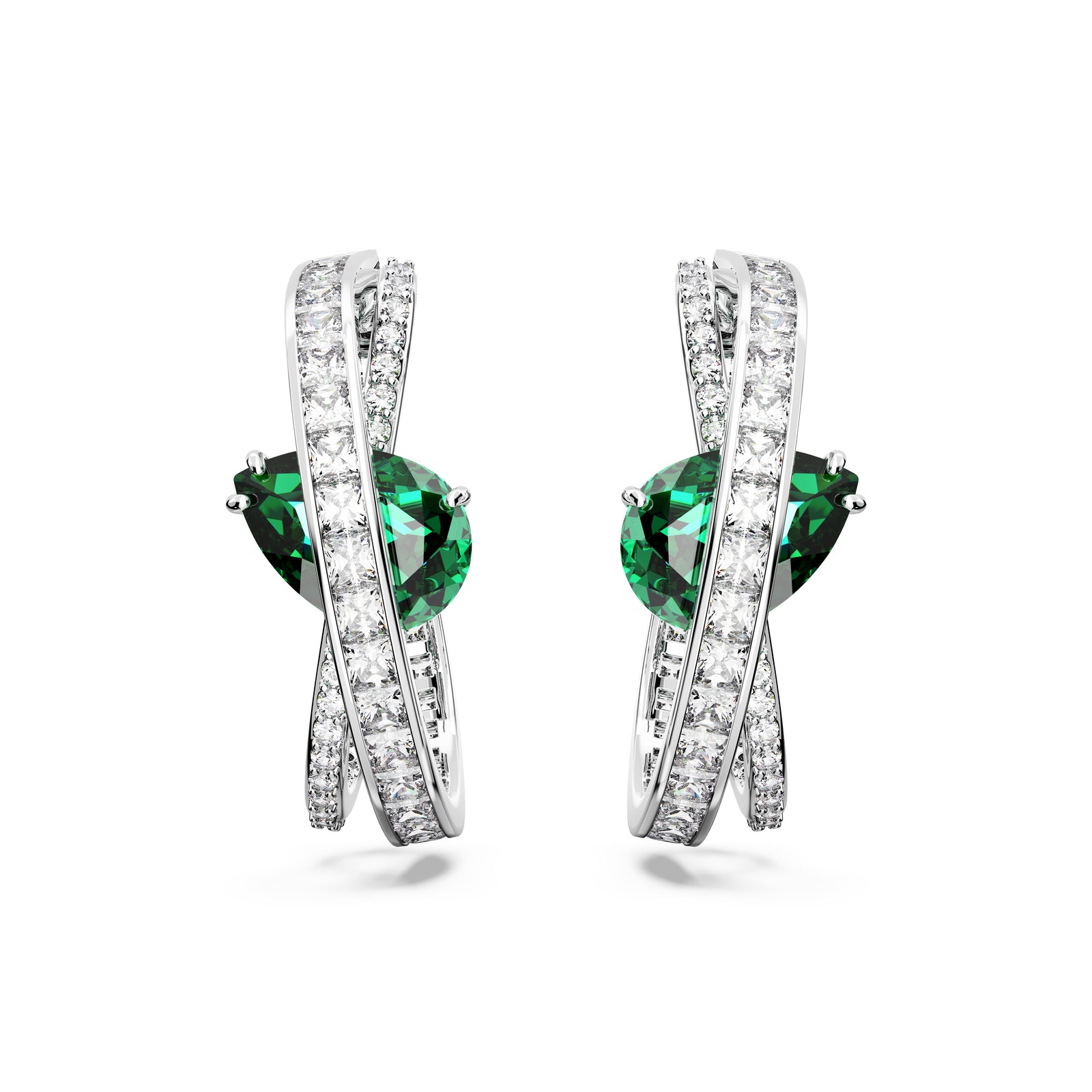 Green Spiral Hyperbola Hoop Earrings by Swarovski
