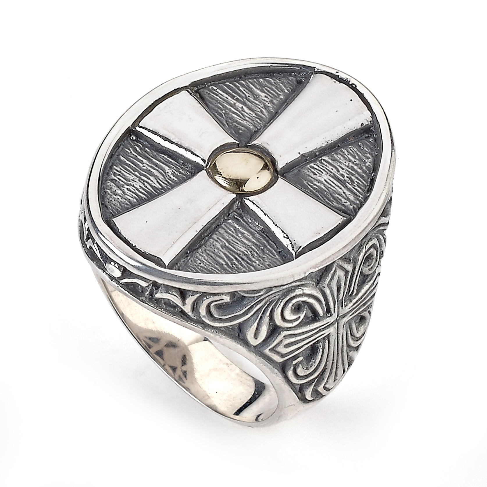 Devotion Ring Devotion Ring available at Talisman Collection Fine Jewelers in El Dorado Hills, CA and online. Specs: Devotion Ring crafted in Sterling Silver and 18k oval ring features a cross design. 