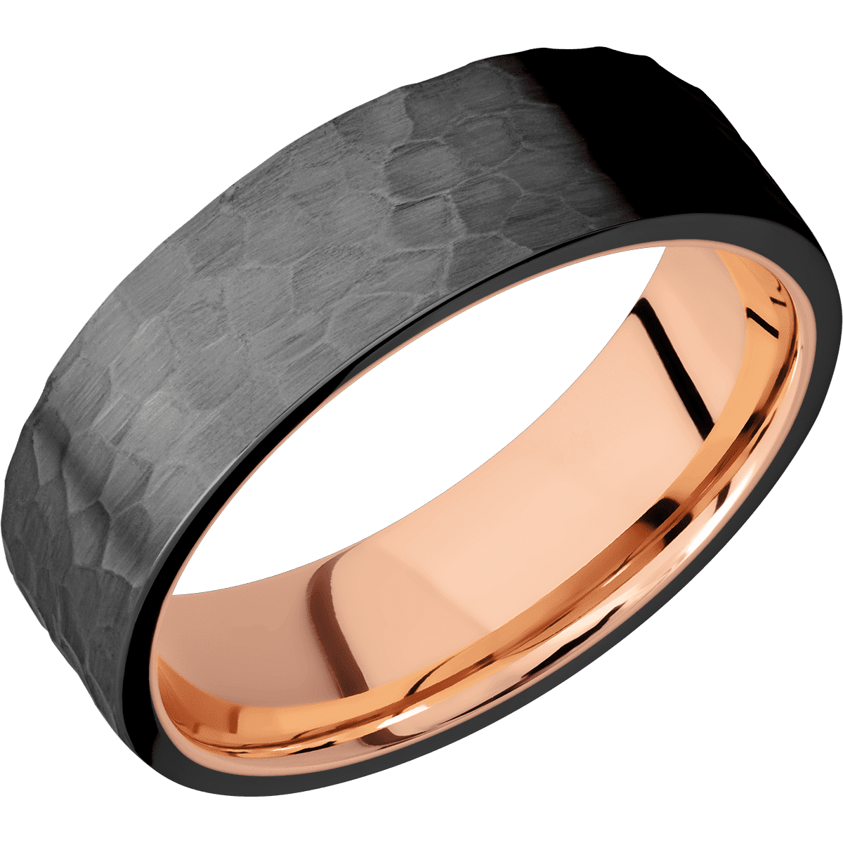 Zirconium + Hammer Finish + 14K Rose Gold