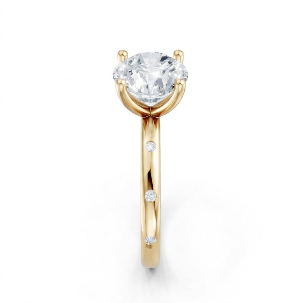 14K Yellow Gold Lab Created Round Diamond Burnish Set Semi Mount Ring
