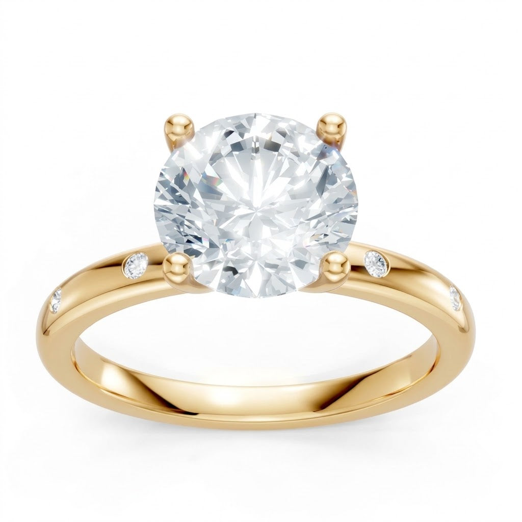 14K Yellow Gold Lab Created Round Diamond Burnish Set Semi Mount Ring