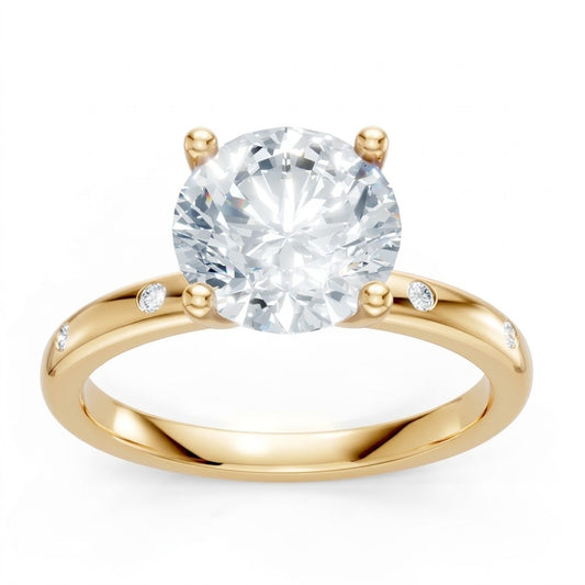 14K Yellow Gold Lab Created Round Diamond Burnish Set Semi Mount Ring