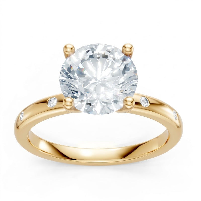 14K Yellow Gold Lab Created Round Diamond Burnish Set Semi Mount Ring