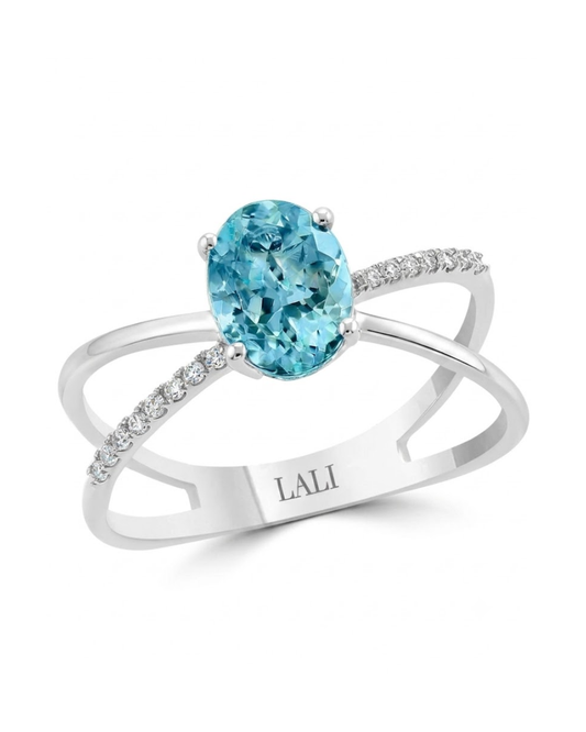 LALI Aquamarine & Diamond Halo Ring