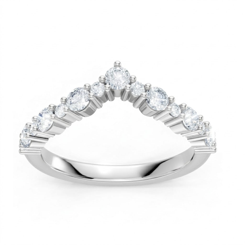 14K White Gold Lab Created Round Diamond Alternating Contour Band