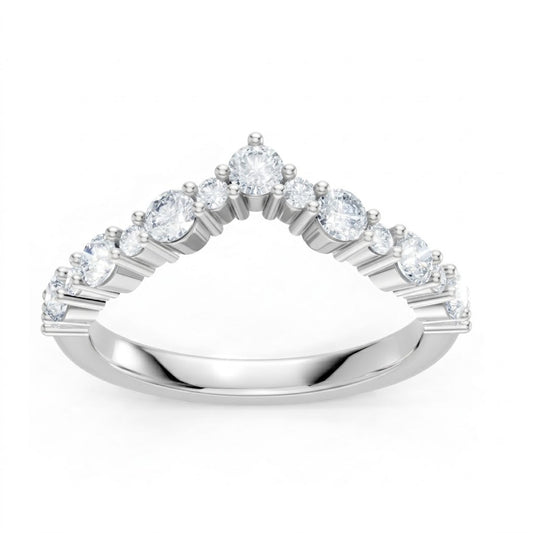 14K White Gold Lab Created Round Diamond Alternating Contour Band