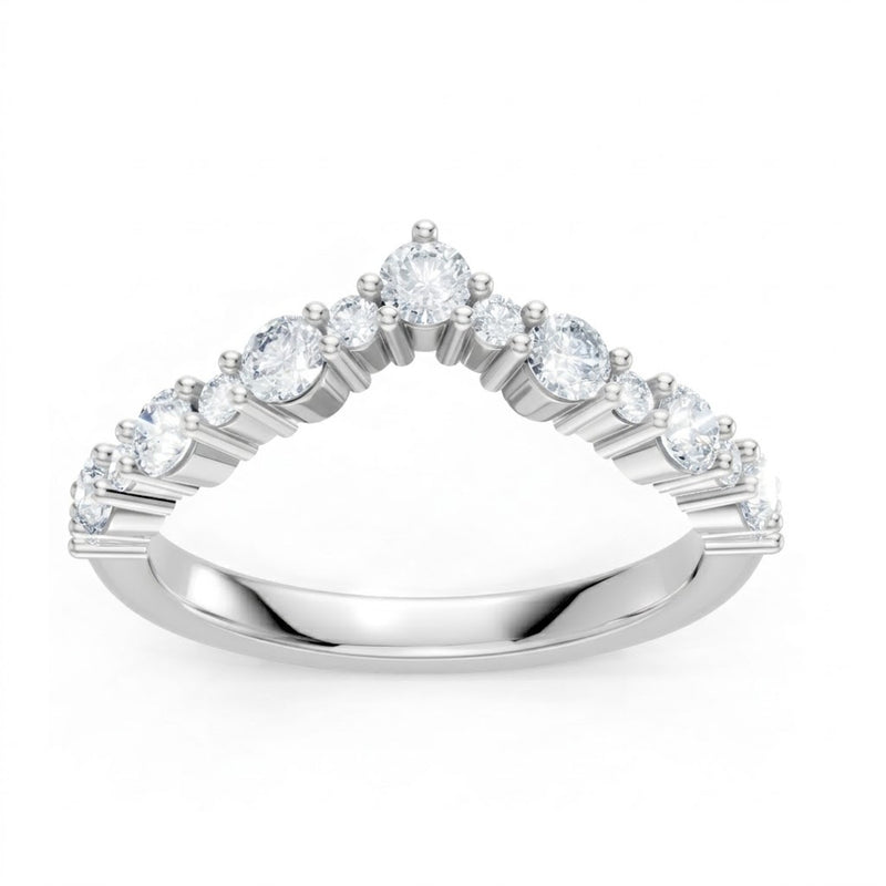 14K White Gold Lab Created Round Diamond Alternating Contour Band