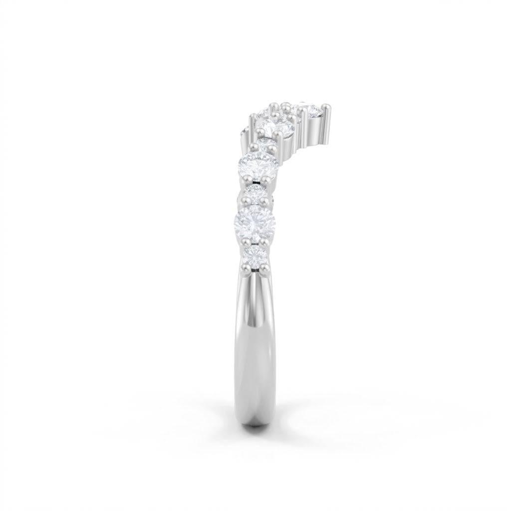 14K White Gold Lab Created Round Diamond Alternating Contour Band