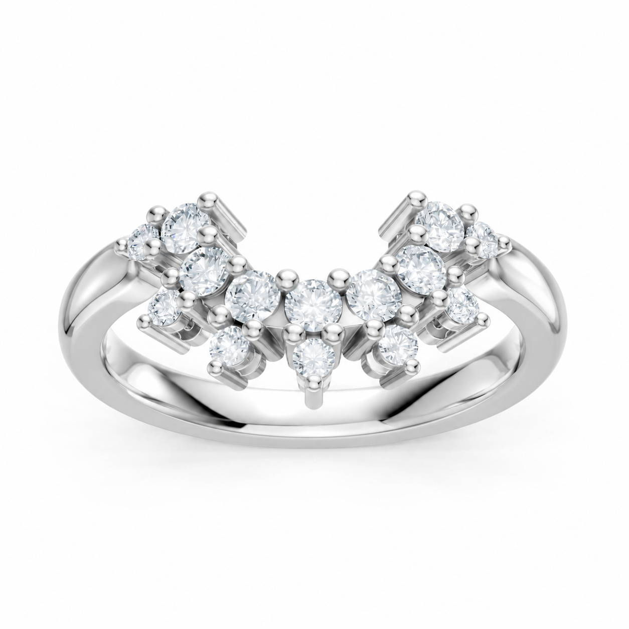 14K White Gold Lab Grown Round Diamond Crown Wrap Contour Band