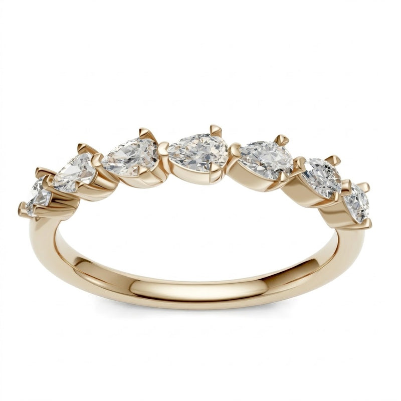14K Yellow Gold Lab Created Pear Shape Shared Prong East-West Band