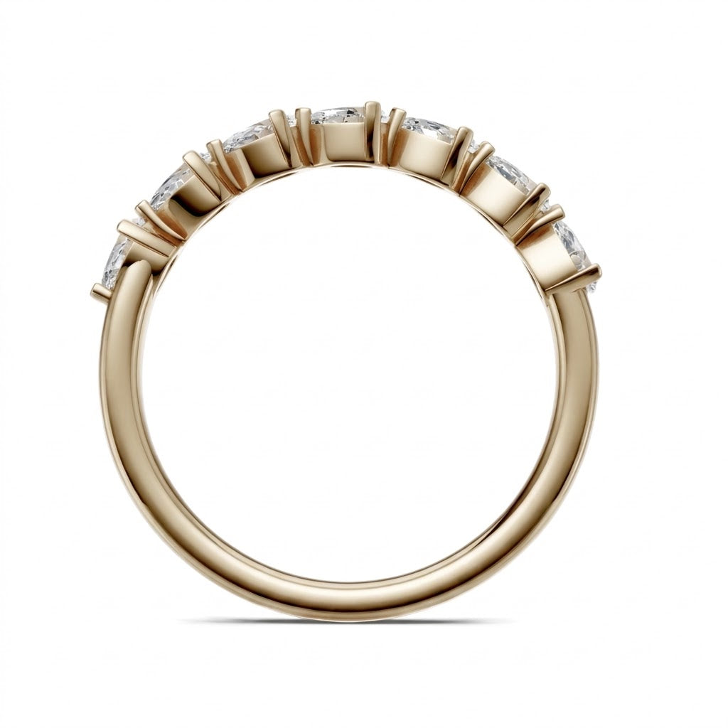 14K Yellow Gold Lab Created Pear Shape Shared Prong East-West Band