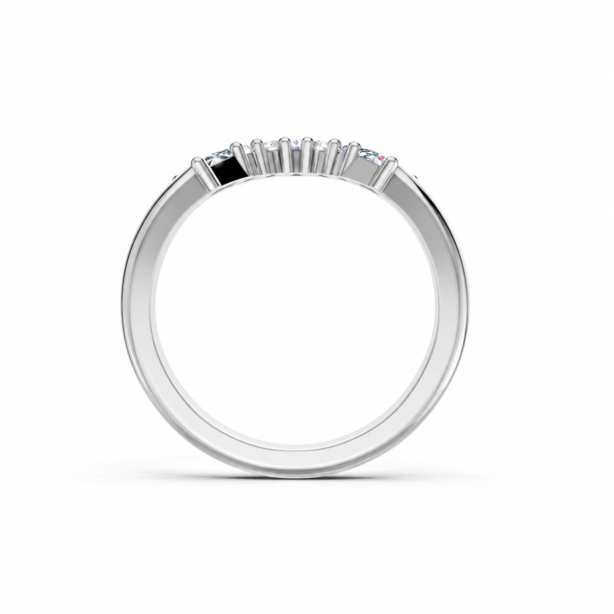 14K White Gold Lab Grown Round & Baguette Diamond Chevron Band