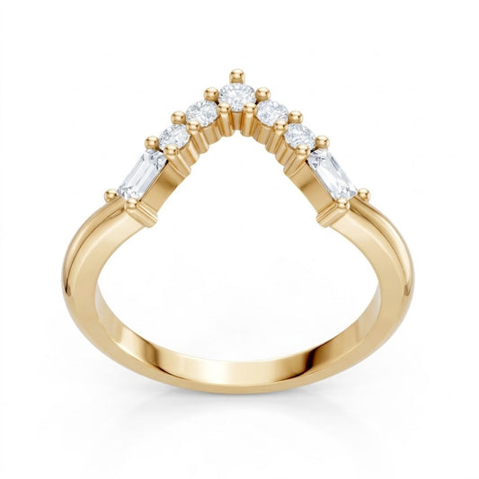 14K Yellow Gold Lab-Grown Round and Baguette Diamond Chevron Band